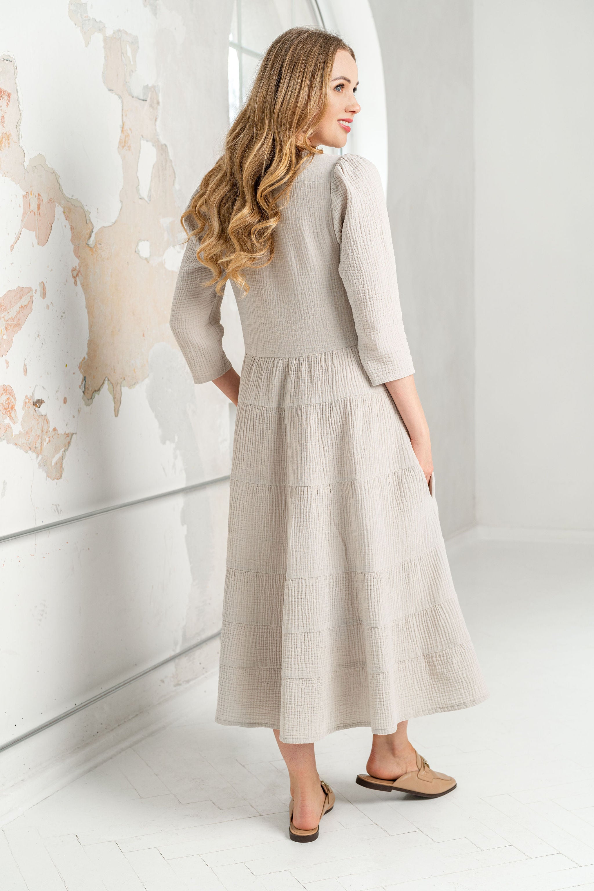 Muslin dress "ARKA" pearl gray