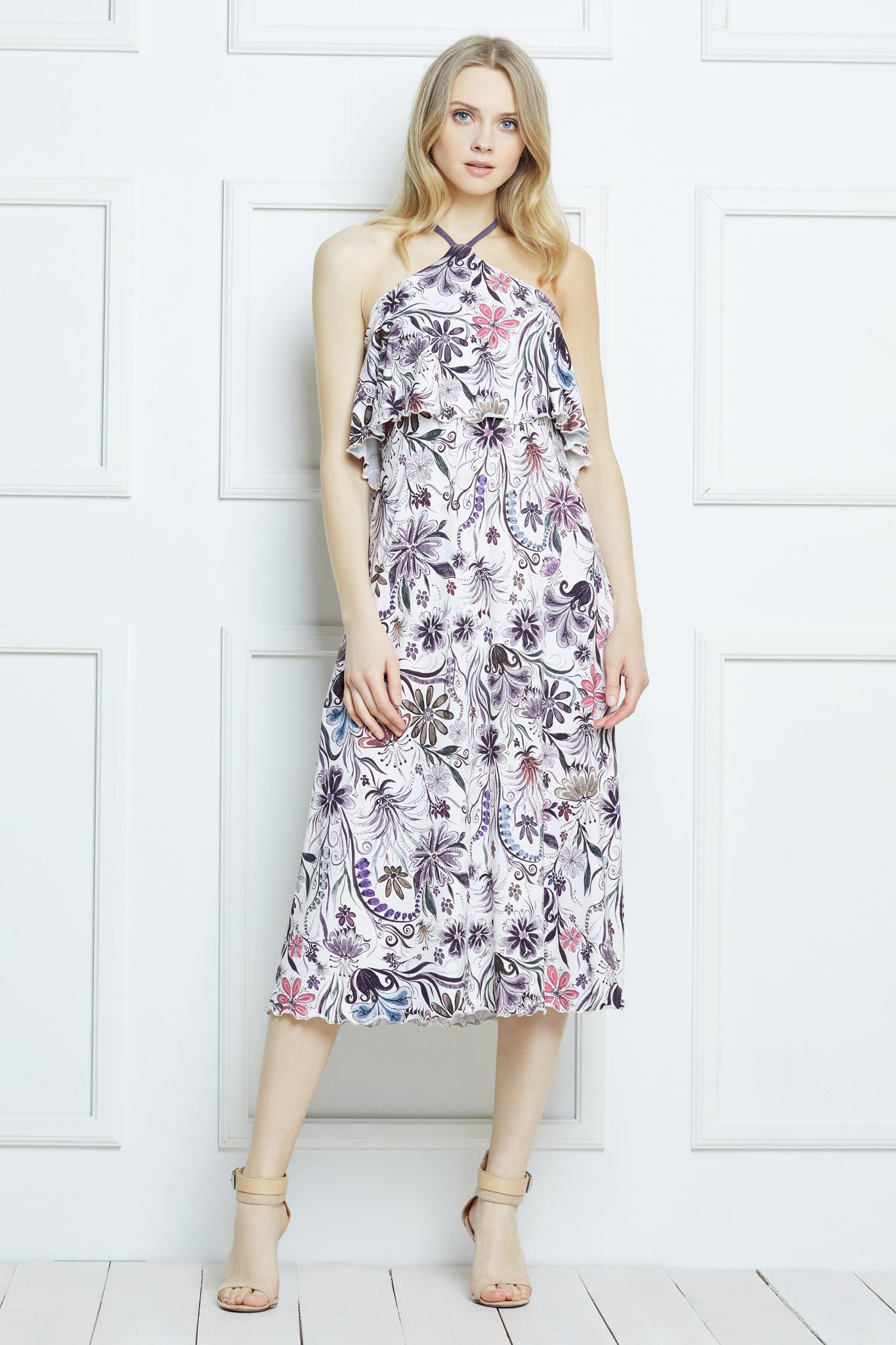 Multicolored knit dress "NOVELIA" eggplant flowers