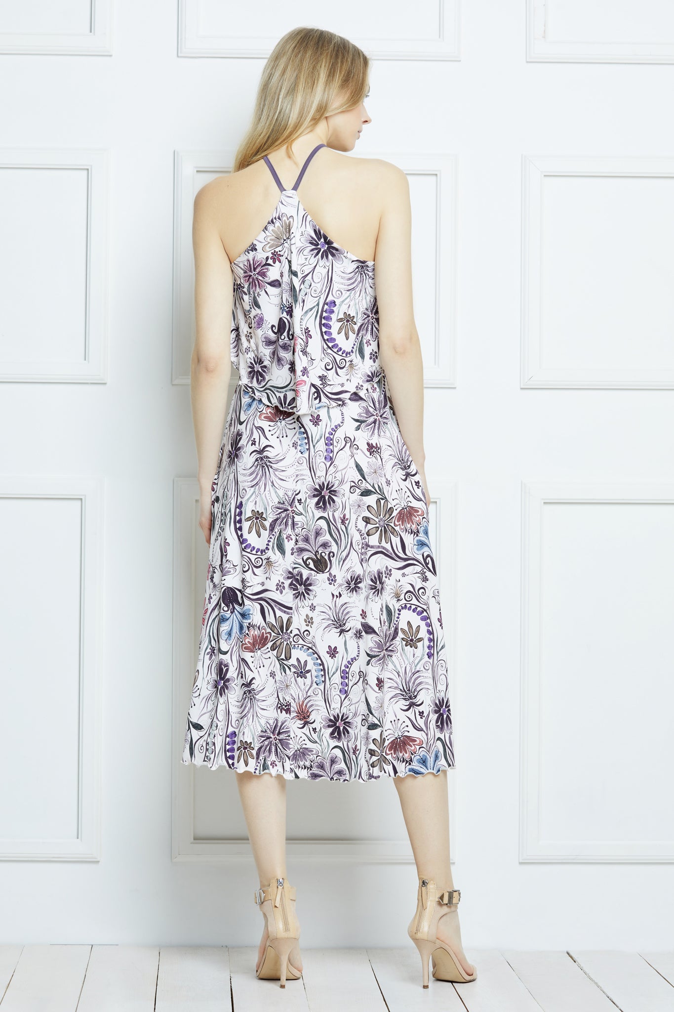 Multicolored knit dress "NOVELIA" eggplant flowers