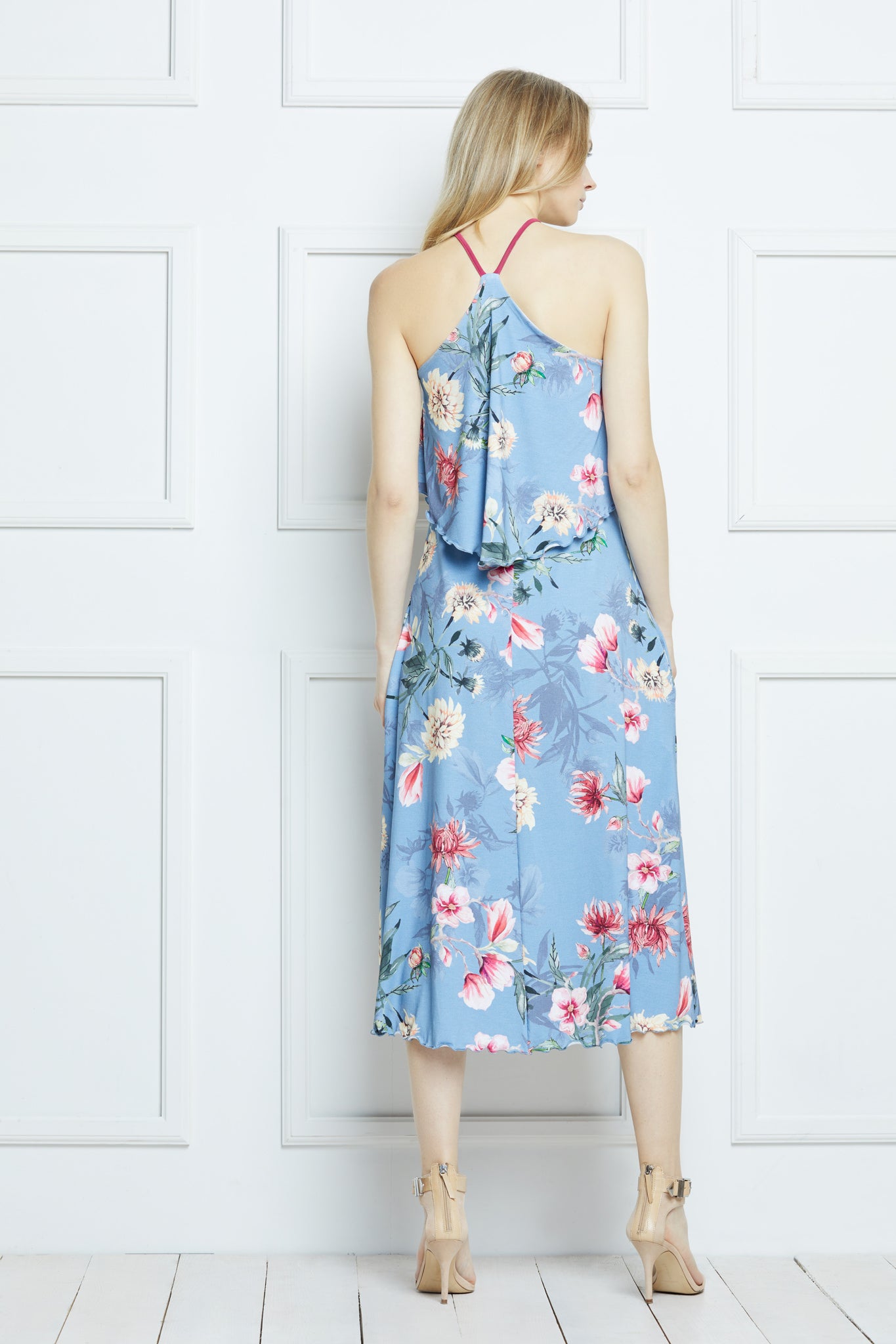 Multicolored knit dress "NOVELIA" gray-blue flowers