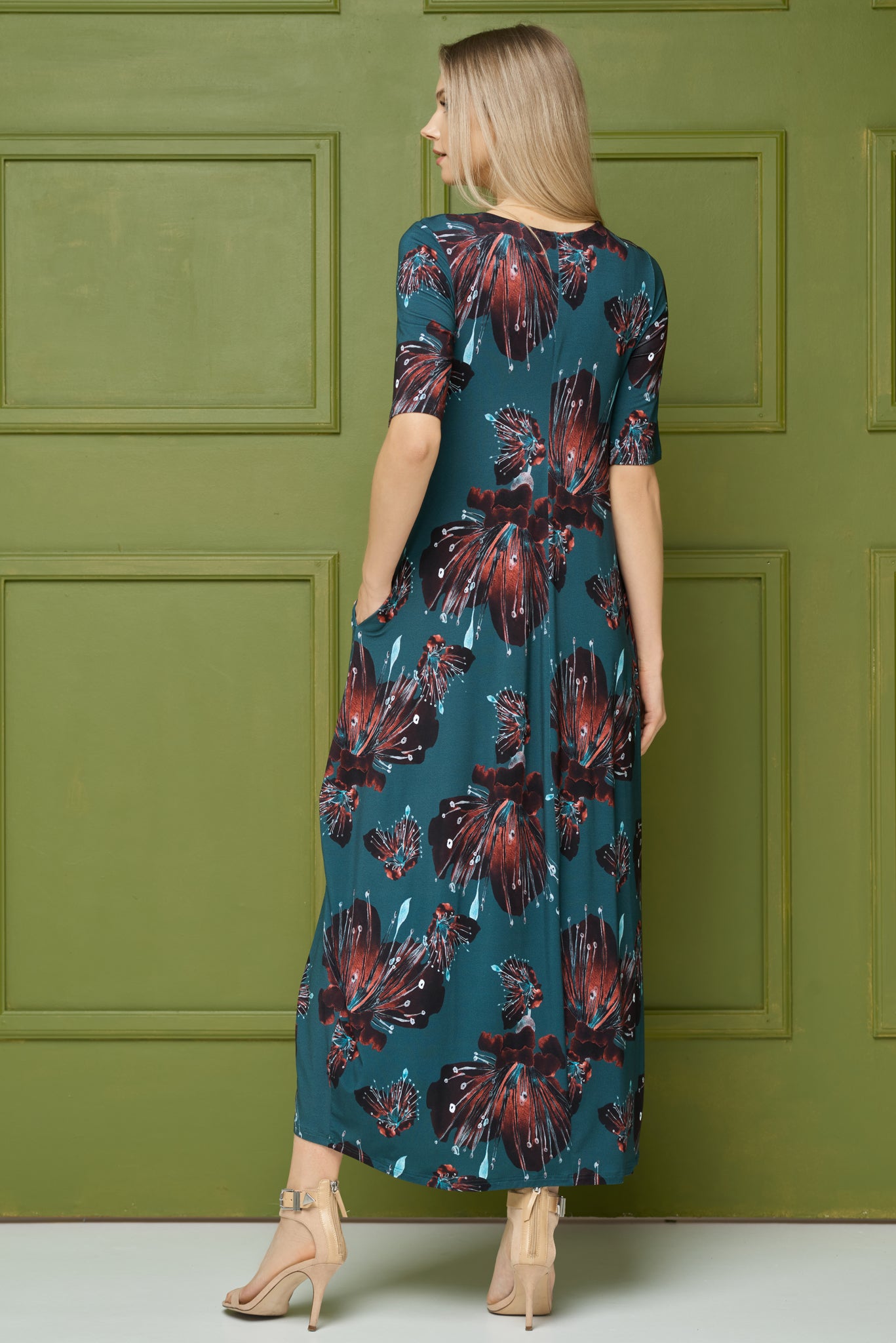 Printed long summer dress "LUNETA" v. green print