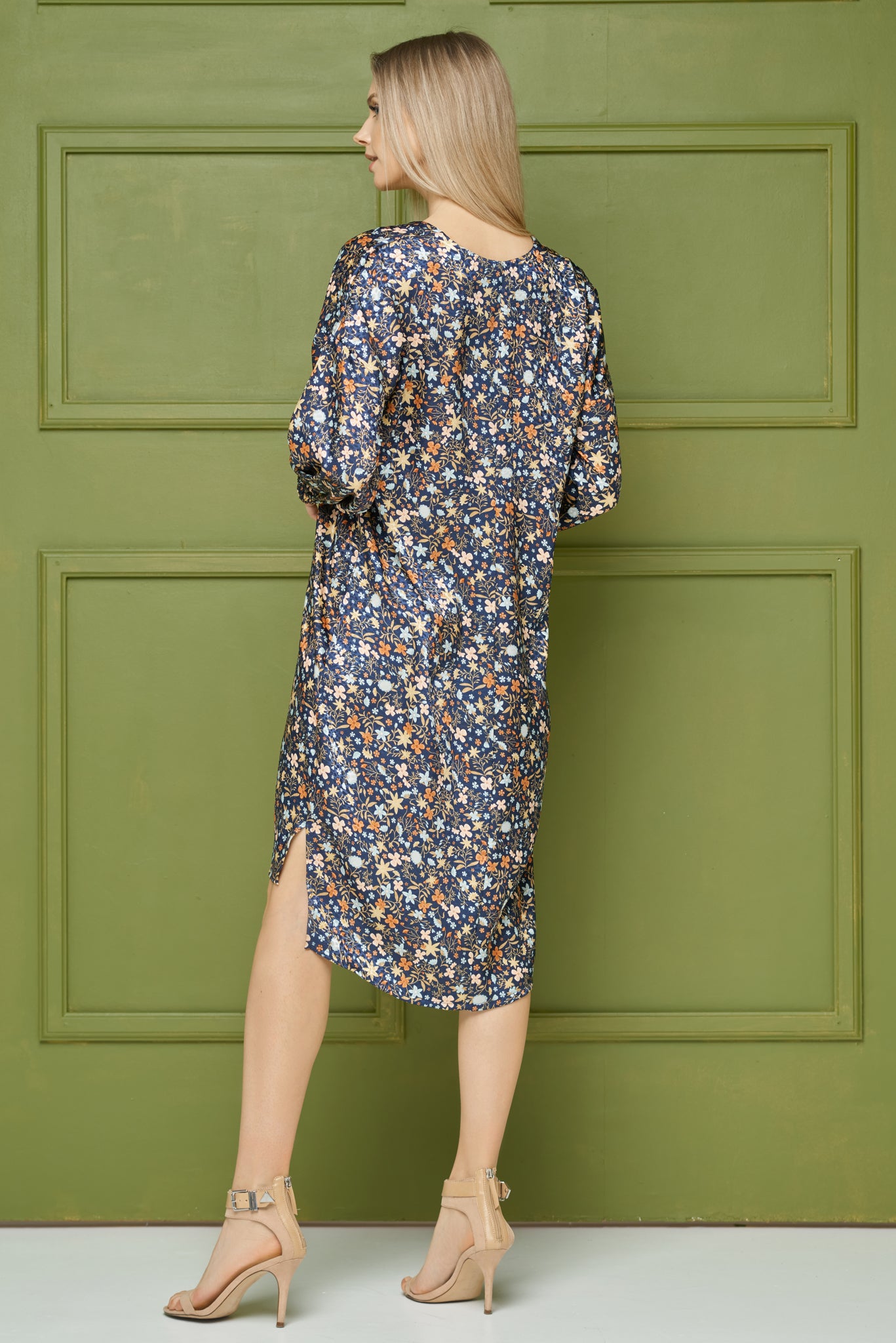 Printed satin dress "LARELA" floral print