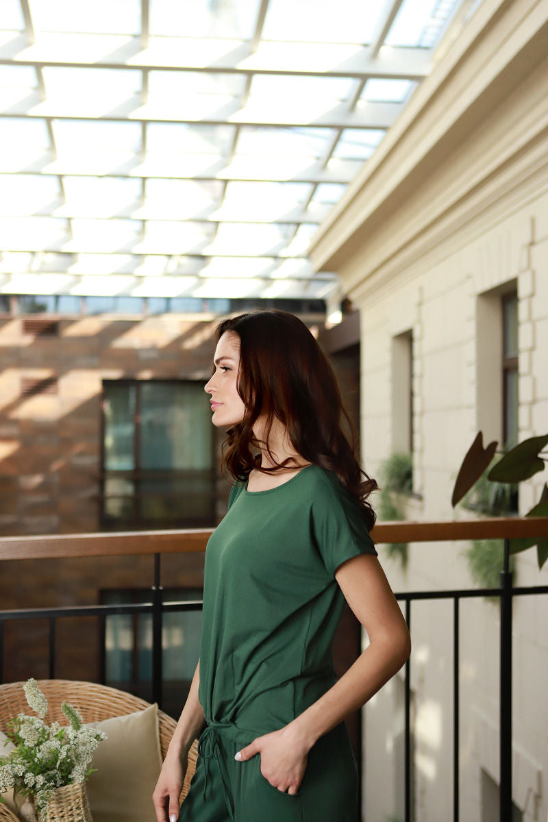 Short-sleeved knitted blouse "NUVIA" forest green