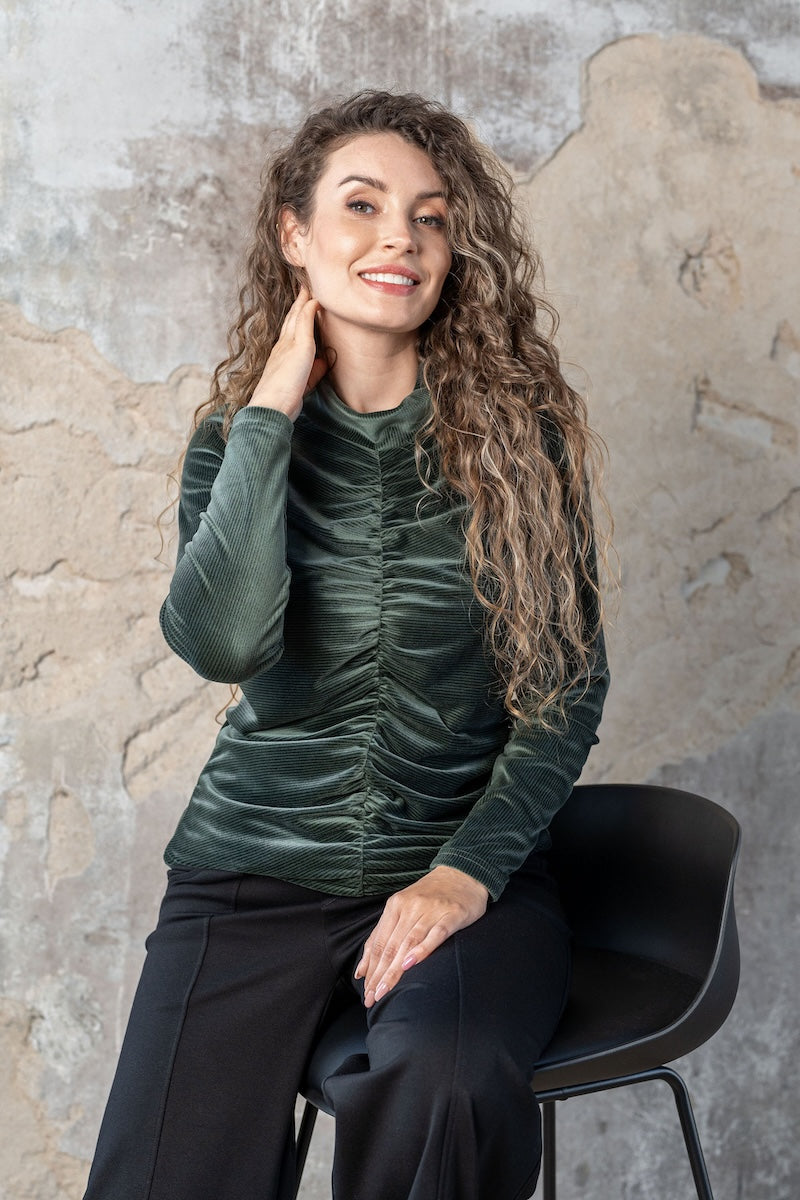 Veliūrinė palaidinė  "CELESTIA" žalia dryžuota