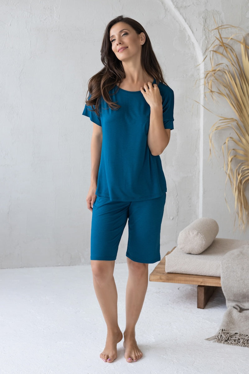 Viscose pajamas with breeches "KLASIC" sea waves