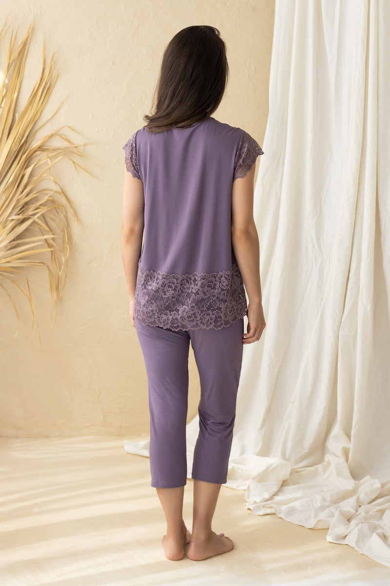 Viscose pajamas with breeches "NEXA" eggplant