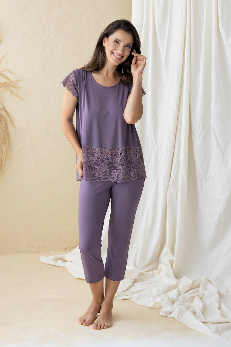 Viscose pajamas with breeches "NEXA" eggplant