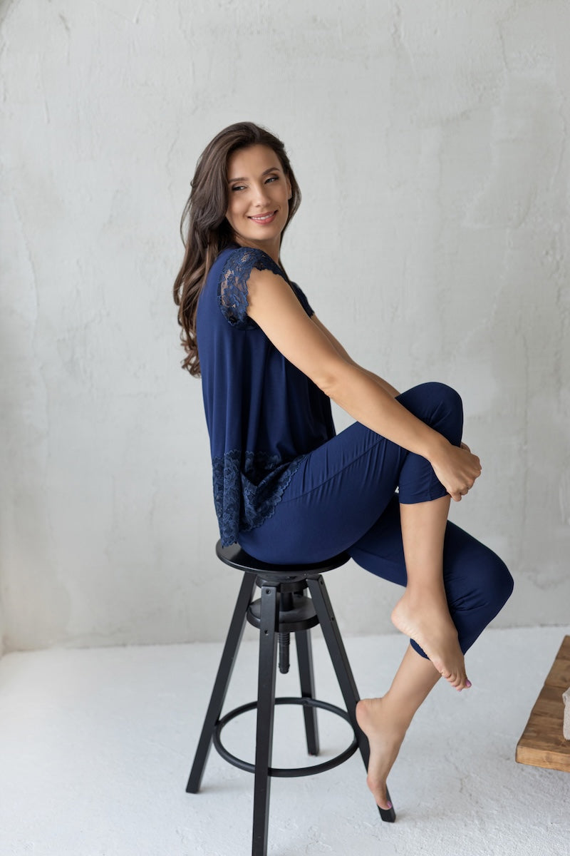 Viscose pajamas with breeches "NEXA" size blue