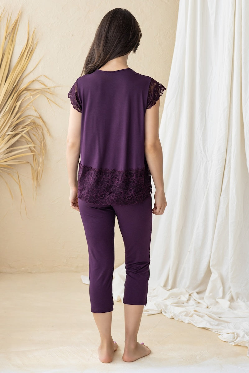 Viscose pajamas with breeches "NEXA" dark garnet