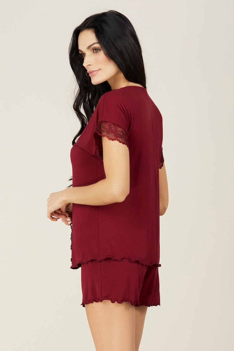 Viscose pajamas with shorts "DIVINA" burgundy