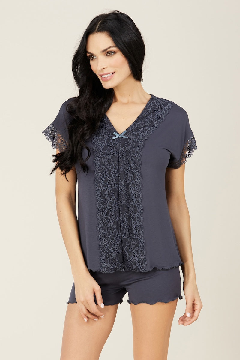 Viscose pajamas with shorts "DIVINA" rain cloud