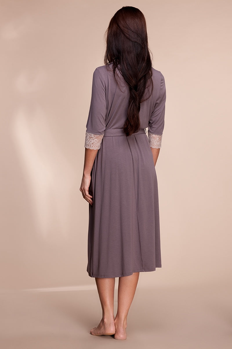 Viscose bathrobe with lace "UNIQUE" cocoa 