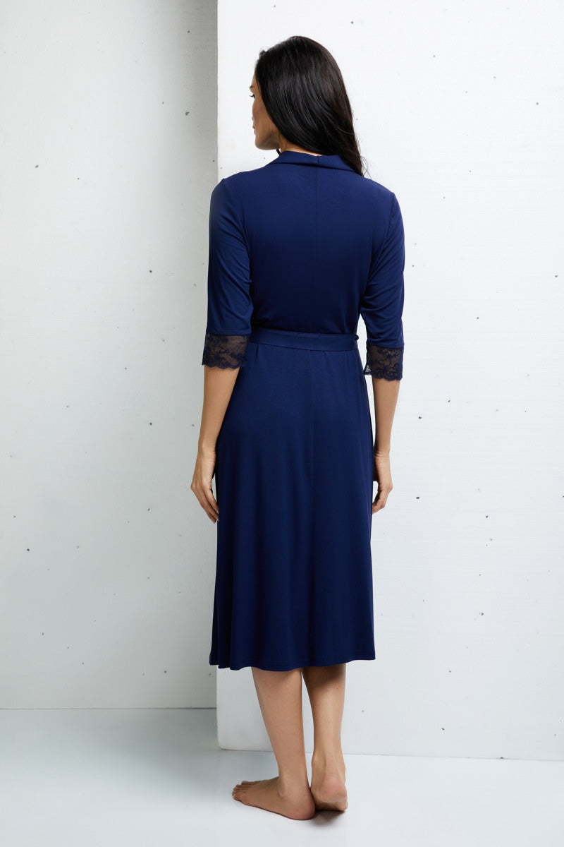 Viscose bathrobe with lace "UNIQUE" v. blue
