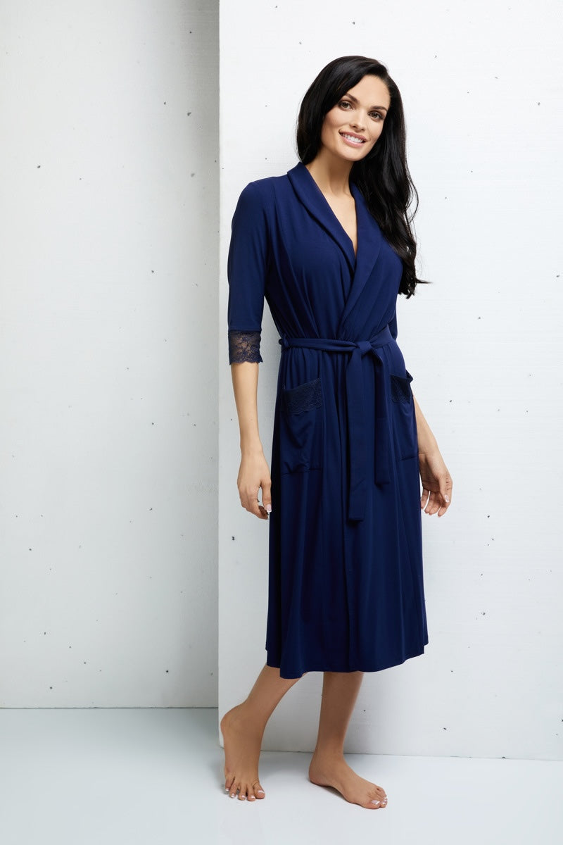 Viscose bathrobe with lace "UNIQUE" v. blue